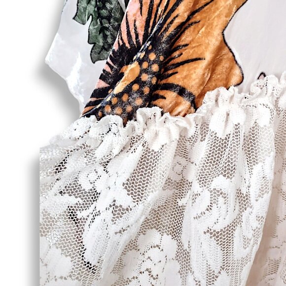 Ethos floral burnout velvet mesh fringed beaded embroidered lace trim kimono boh - Picture 7 of 9